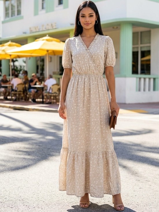 In February Dresses & Skirts - Women's beige ivory Floral ruffle tiered Maxi Dress size large nwt